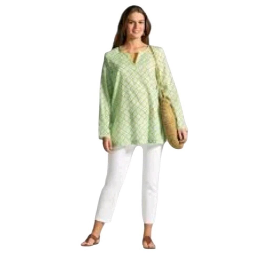 J. Jill Green and Light Blue Printed Long-Sleeve Blouse - Picture 4 of 12